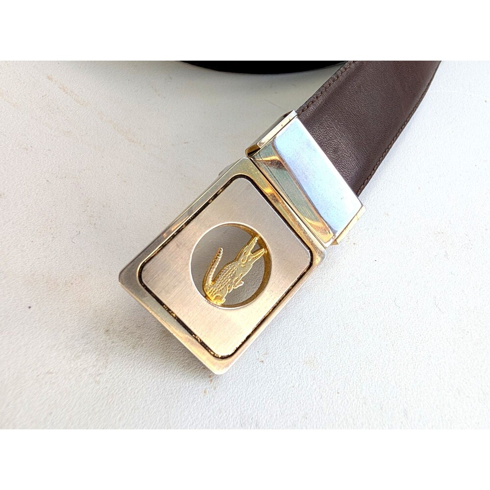 Vintage Golden Croco Reversible Leather Belt Black Brown Italy Size 32 Unisex